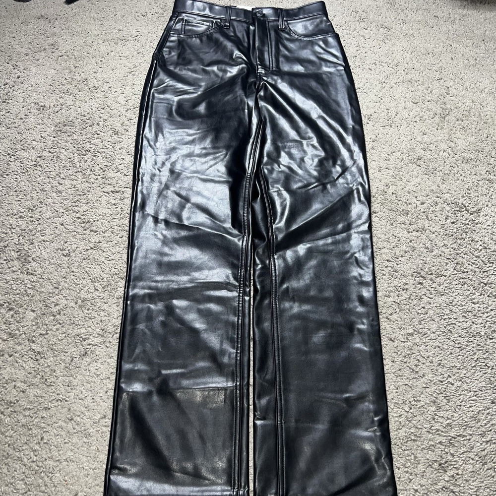 Abercrombie & Fitch Pants 90 straight ultra high rise Black Vegan Leather 28